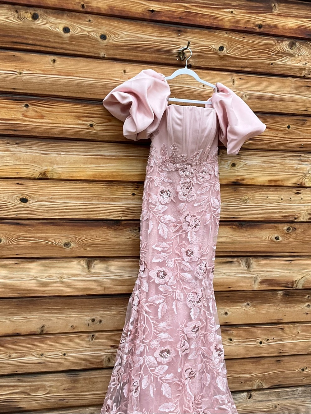 MAC DUGGAL Pink Size 6 Satin Off The Shoulder Embroidered Mermaid Gown - Picture 6 of 13